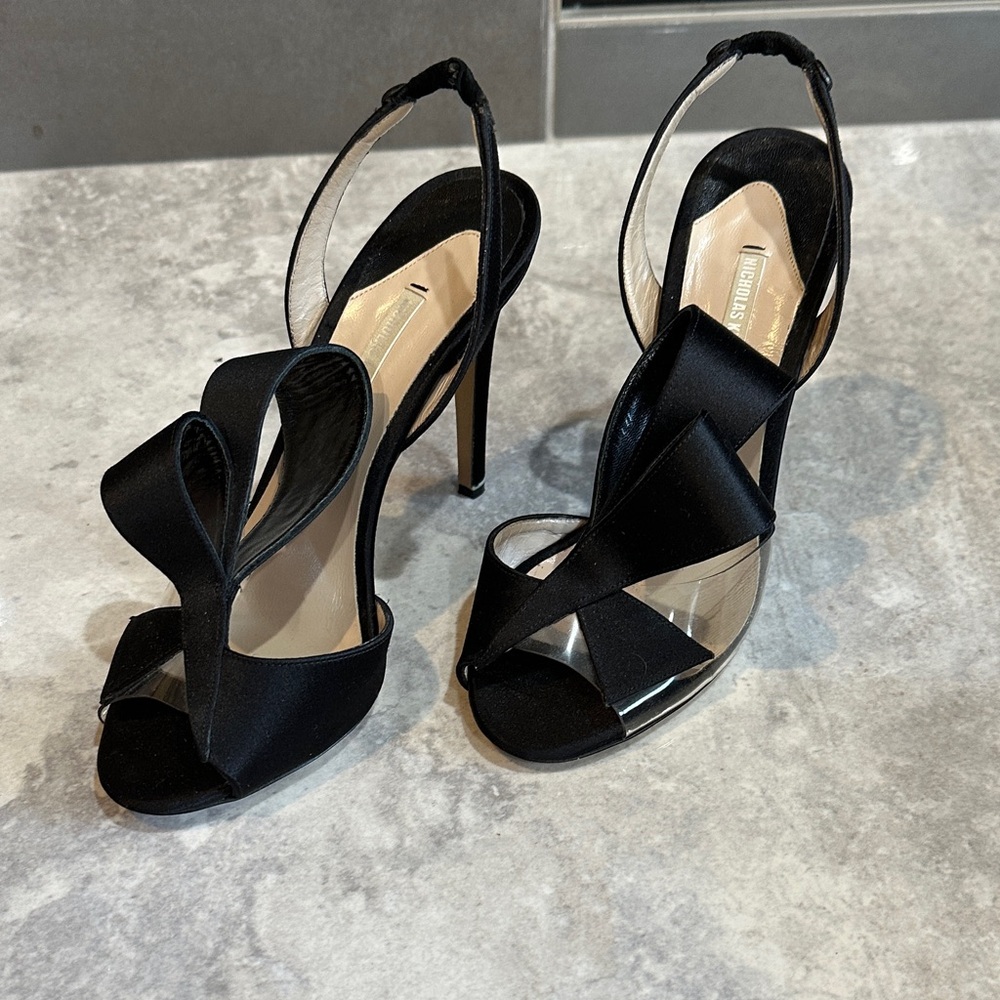 Nicholas Kirkwood Black Satin Evening sandals w PVC detail